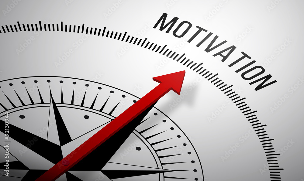 Fototapete 3D rendering of a compass with a Motivation icon.
