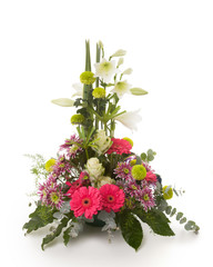 Floral arrangement made of gerber, lily and chrysanthemum