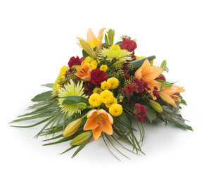 Floral arrangement made of Lily , Rose and Chrysanthemum flowers
