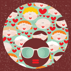 Black head woman with strange pattern hair.