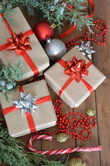 Fototapeta na wymiar Christmas decorations accompanied by gifts