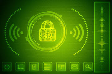 Security concept: Lock on digital screen, contrast, 3d render