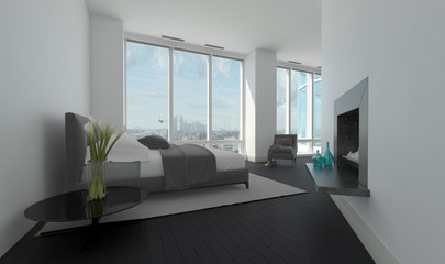 Modern bedroom interior in an angled room