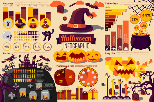 Set of Halloween Infographic elements with icons, different
