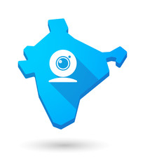 Long shadow India map icon with a web cam