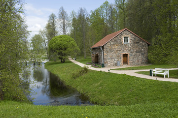 Large stone barn. Manor Mikhailovskoe