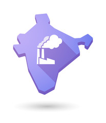 Long shadow India map icon with a factory