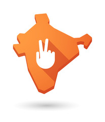 Long shadow India map icon with a victory hand