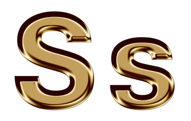 Golden letter S,s on white background