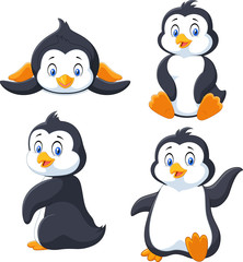 Fototapeta premium Collection of cartoon penguin isolated on white background