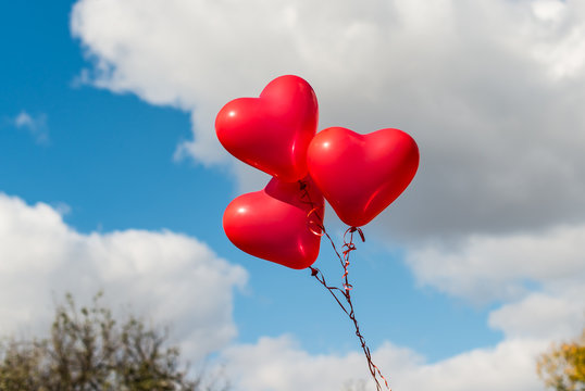 Red Heart Balloons Outdoors