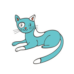 Hand drawn illustration of cute domestic cat