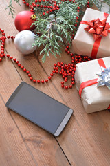 Christmas decorations accompanied by gifts