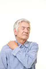  senior Japanese man suffers from neck ache