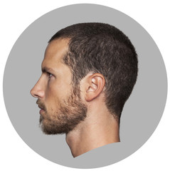 coin like portrait of an handsome young man profile