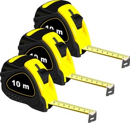 Yellow centimeter measure rolled steel with locking dimension.