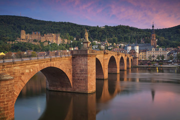 Heidelberg. Image of german city of Heidelberg during sunset. - obrazy, fototapety, plakaty