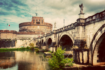 Fototapeta premium Castel Sant'Angelo, Rome, Italy. Tiber river and the Sant'Angelo bridge