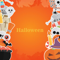 Halloween Concept Banner With Flat Icon Set 