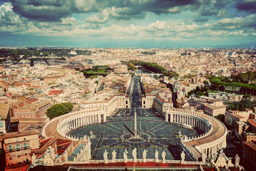St. Peter's Square, Piazza San Pietro in Vatican City. Rome, Italy in the background