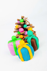 Fototapeta premium Pine cone and plasticine gift. Stock image macro.
