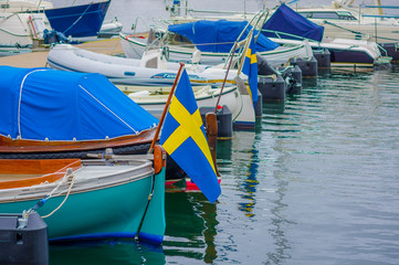 Fototapeta na wymiar Boats lined up in a dock