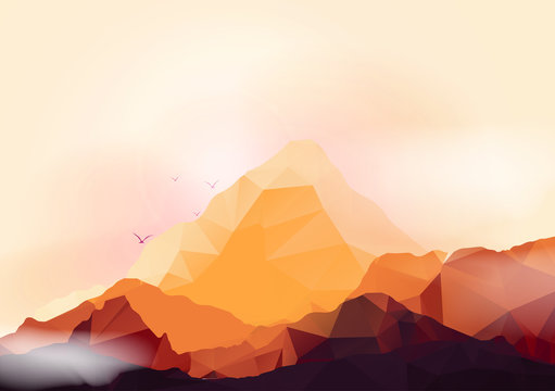 Geometric Mountain and Forest Background - Vector Illustration