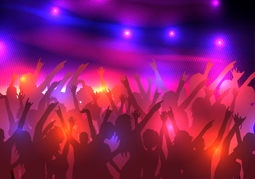 Silhouettes of Dancing People at Festival Party - Vector Illustration