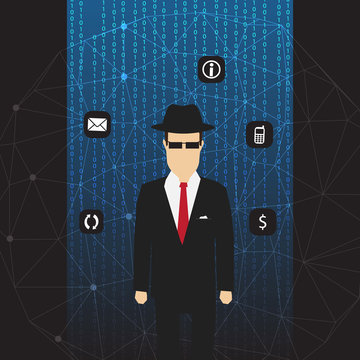 Agent of Information on Abstract Net Background with Code and Icons - Vector Illustration