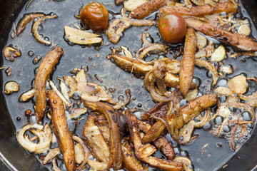 Fried kite mushrooms.