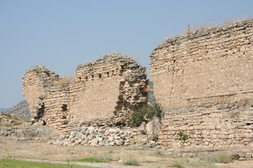 Ancient ruins in Hierapolis, Pamukkale, Turkey. 