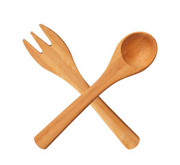 Wooden Kitchen Spoon and Fork isolated on white background