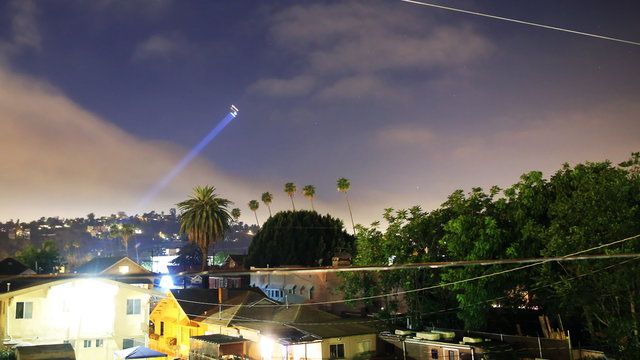  Time lapse footage with pan left motion of LAPD Helicopter searching for suspect at night