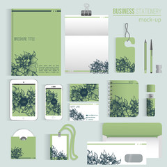 Vector floral sketch  corporate identity set of Stationery Branding. Consist of letterhead, book, pen, pencil, note, phone, business cards, cd, envelope. EPS10