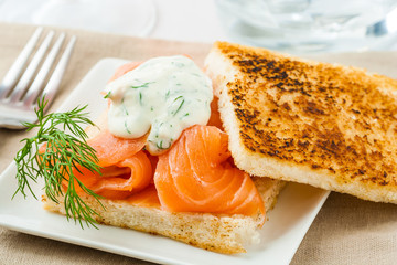 Salmon on toast sandwich