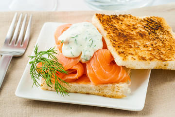 Salmon on toast sandwich