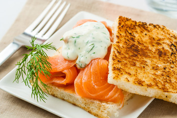 Salmon on toast sandwich
