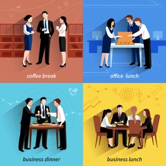 Business lunch 4 flat icons square