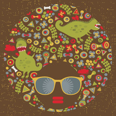 Black head woman with strange pattern hair.