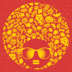 Black head woman with strange pattern hair.