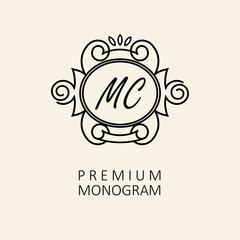  Modern monogram, emblem, logo design template with letter M. 