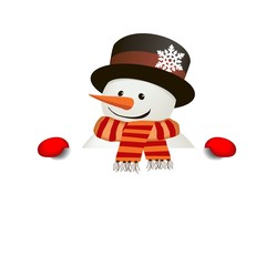 Funny Snowman over white blank. Isolate, without gradients