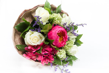 bouquet of peonies, roses and alstroemeria