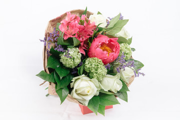 bouquet of peonies, roses and alstroemeria