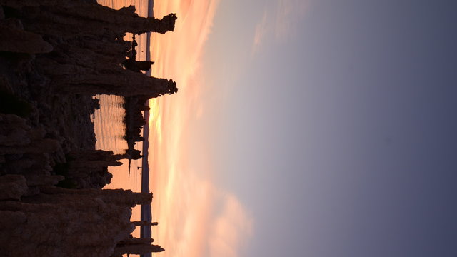 Time lapse footage of otherworldly tufa formations in Mono Lake, California -Vertical Shot-