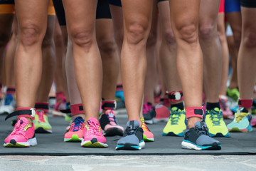 Athletes waiting at marathon start line