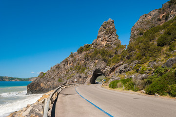 Short tunnel through a cliff near the sea in Cilento, between "Marina di Camerota" and "Palinuro"