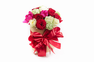 gift box bow with colorful roses for holiday