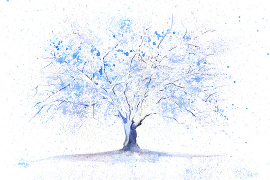 Watercolor winter tree