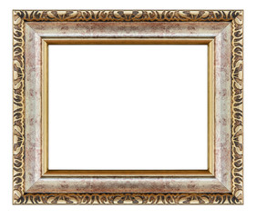Old antique gold frame isolated decorative carved wood stand, Antique gold frame isolated on white background